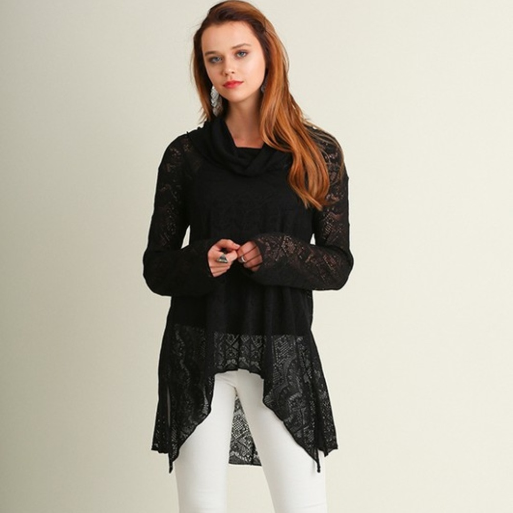 Umgee Black Sheer Lace Jagged Edge Top -OFFER!
